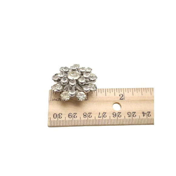 Faceted White Crystal Flower Circle Brooch Pin Silver Tone Vintage (K) - Picture 4 of 4